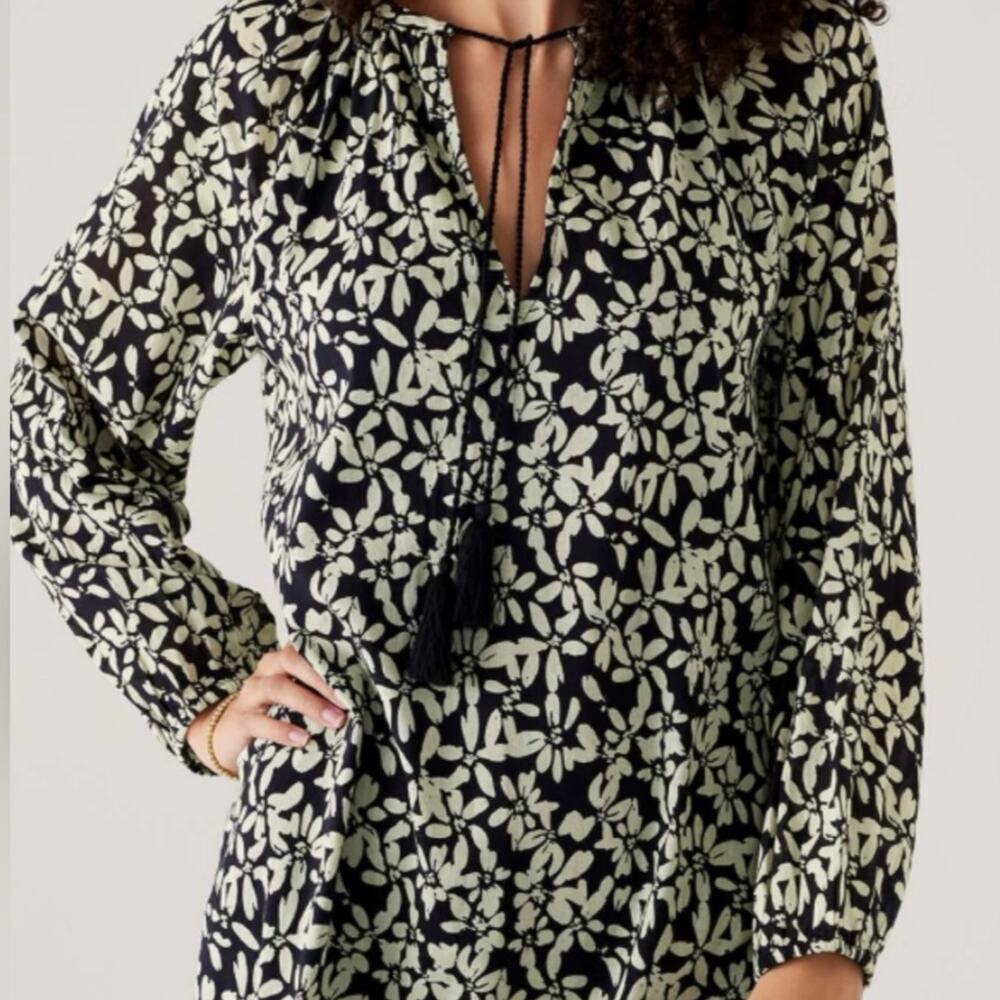 Mersea Fete Black Cream 100% Cotton Ditsy Floral Travel Dress S NWT